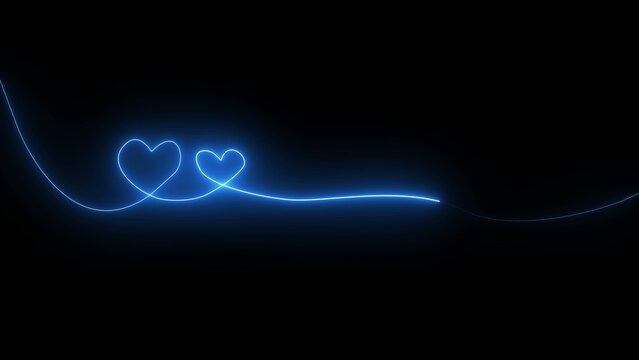 Blue light of two interconnected hearts with a trailing light line on dark Generate title without using the word "Title:" before it. background 1765534874590