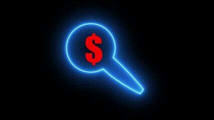 Blue neon key with a glowing red dollar sign inside the key head on a dark Generate title without using the word "Title:" before it. background