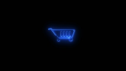 Blue neon shopping cart glowing brightly on a Generate title without using the word "Title:" before it. black background with sleek modern outline without stock © Honest_boy