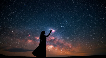 Silhouette of a Woman Reaching for the Stars