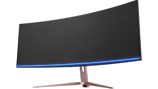 Curved gaming monitor PNG isolated on transparent background, widescreen display for immersive PC gaming and professional use