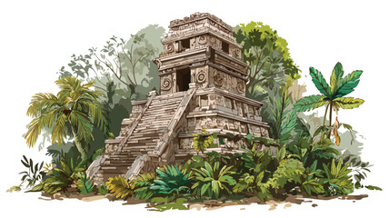 Enigmatic Ancient Mayan Temple Hidden in Lush Jungle Vector