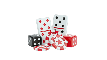 Casino Games: Dice, Dominoes, and Poker Chips on White