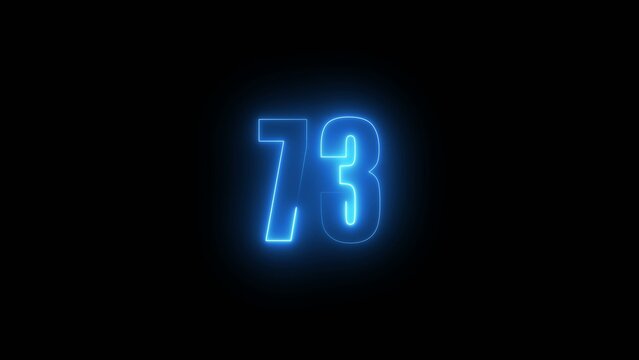 Bright blue glowing neon number seventy three on dark Generate title without using the word "Title:" before it. background with outline effect and vibrant light