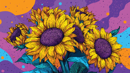 Bright Sunflower Bouquet on Colorful Background for Graphic Design Projects