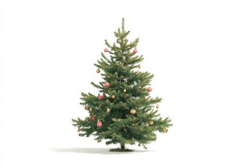 Christmas tree with ornaments standing alone decorated for the holiday season in a cozy indoor setting