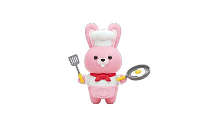 Fototapeta premium Chef Rabbit Cooking Fried Egg on White Background