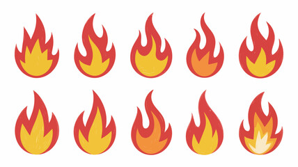 Vibrant Hand-Drawn Fire Icon Set in Red and Yellow