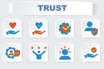 Set of Icons Representing Trust and Reliability in Business and Customer Relationships