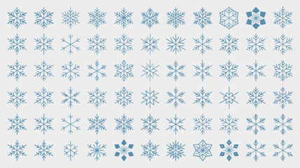 Fototapeta premium Collection of Blue Snowflake Illustrations in Various Designs