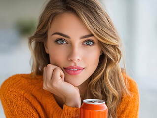 Woman drinking from a soda can