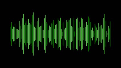 Bright green audio waveform visualization with symmetrical peaks and troughs on Generate title without using the word "Title:" before it. black background
