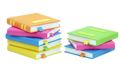 Colorful Books Stacked on White Background