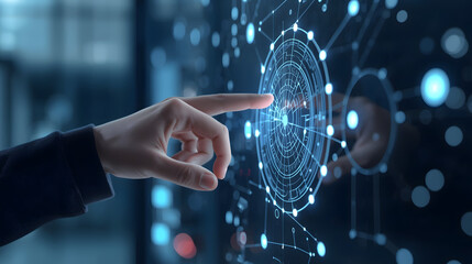 hand pushing a button on a touch screen interface