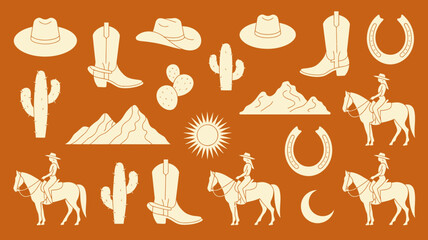 Western-Themed Illustrations on Orange Background