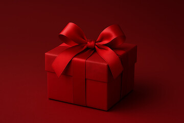 Fototapeta premium Dark red gift box with satin ribbon bow on a monochrome background perfect for christmas valentine's day or anniversary mockup