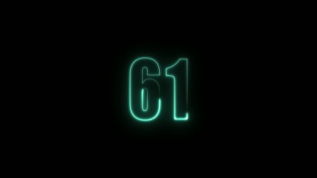 Bright teal neon number sixty one with a glowing outline on a dark Generate title without using the word "Title:" before it. background and futuristic appearance