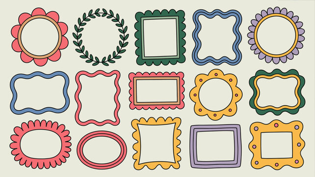 Colorful Hand-Drawn Picture Frame Clipart Set