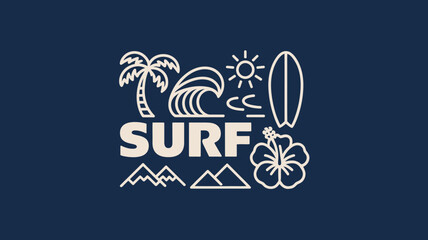 Surf Logo with Tropical Elements and Wave Design