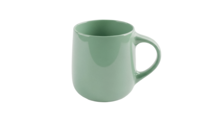 Light green ceramic mug isolated PNG, minimalist design coffee cup for hot beverages on transparent background