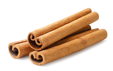 Three cinnamon sticks close-up on a white. Isolated