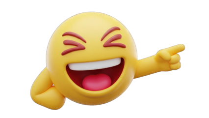 Winking face with tongue out pointing to the side with laughter on isolated transparent background