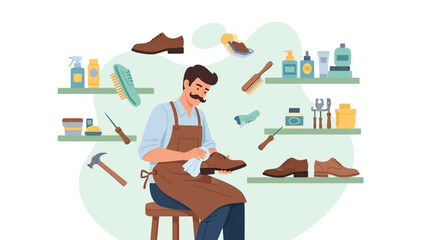 Professional Cobbler Polishing a Leather Shoe in His Workshop
