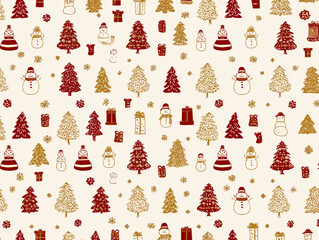 Minimal Christmas Seamless Pattern with Modern Festive Holiday Icons, Modern Christmas Icon Pattern in Clean Minimal Holiday Style
