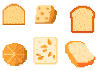 Pixel Bread and Bakery Set. 8-Bit Food Icons Collection Vector