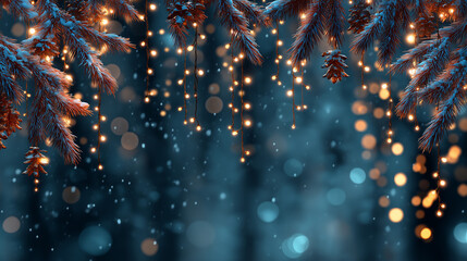 Ultra realistic Christmas background with Christmas lights, Red Christmas tree decorated with festive ornaments for the holiday season