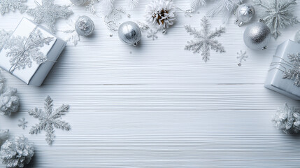 White Christmas atmosphere background with copy space, top view.
