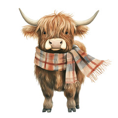 Watercolor Highland cow . Perfect for adding a rustic yet whimsical touch to your designs. ideal for greeting cards, invitations, nursery art, and other creative projects