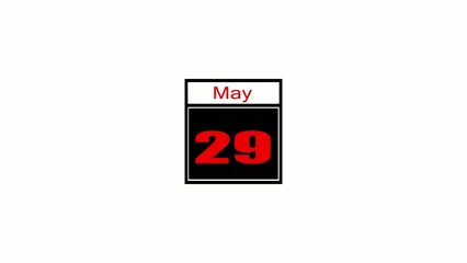 Calendar showing May 29 with red bold numbers and Generate title without using the word "Title:" before it. white background date twenty-nine