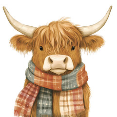 Watercolor Highland cow . Perfect for adding a rustic yet whimsical touch to your designs. ideal for greeting cards, invitations, nursery art, and other creative projects