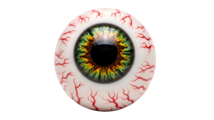 Realistic Green and Yellow Eyeball with Red Veins Isolated on White Background