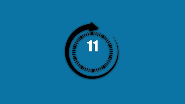 Circular countdown timer showing number eleven with clockwise arrow on teal Generate title without using the word "Title:" before it. background
