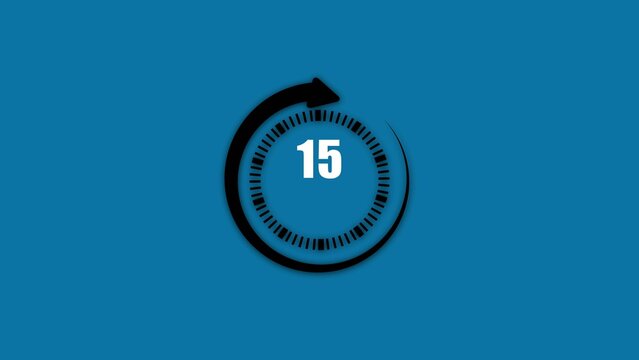 Circular countdown timer showing number fifteen with clockwise arrow on teal Generate title without using the word "Title:" before it. background