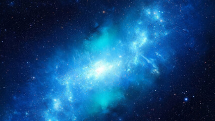 A mesmerizing view of a glowing blue nebula in the deep, star-filled cosmos
