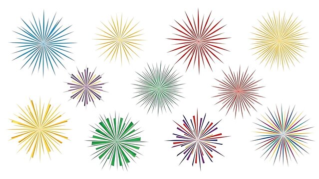 Vibrant colorful fireworks exploding in dynamic patterns and shapes