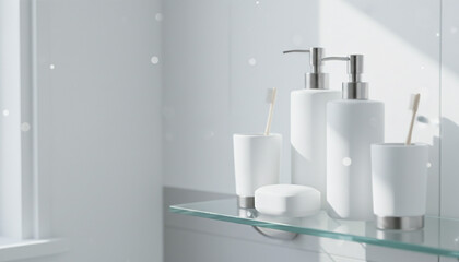 きれいに整頓されたミニマリストの白いバスルーム 浴室