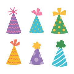Hand Drawn Birthday & Christmas Party Hats Vector Set, Colorful Party Cones, Cute Doodle Illustration, Festive Celebration Accessories