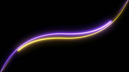 Curved neon light trail in purple and yellow glowing against a dark Generate title without using the word 