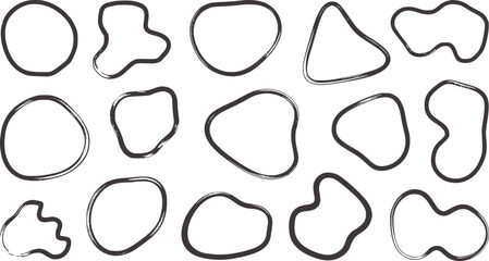 Hand drawn black ink abstract organic shapes collection