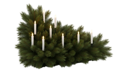 Artificial green pine decoration with nine electric candles for festive display