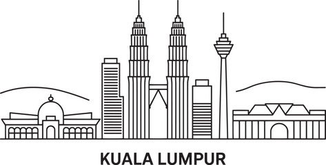 Obraz premium Kuala lumpur malaysia city skyline vector illustration with landmarks and urban architecture