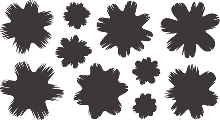 Nine black irregular inkblot shapes white inkblots