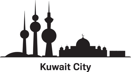 Kuwait city skyline silhouette panorama black and white outline icon travel landscape
