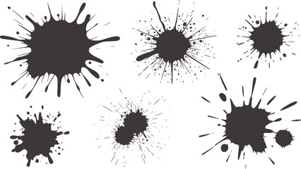 Six dynamic black ink splatter shapes white