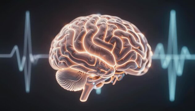 Illuminated Brain with Neurological Wave