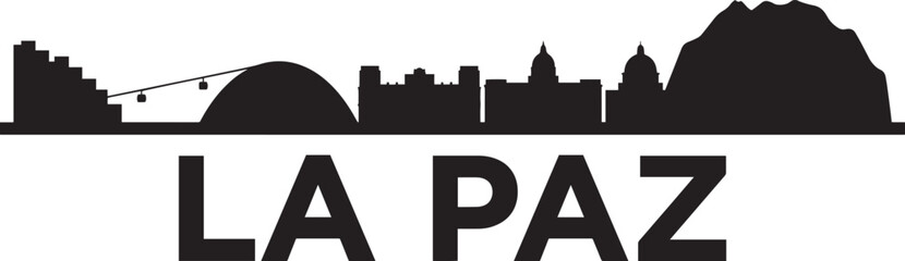 La Paz Bolivia city skyline with mountains and cable cars vector silhouette illustration © lok0077